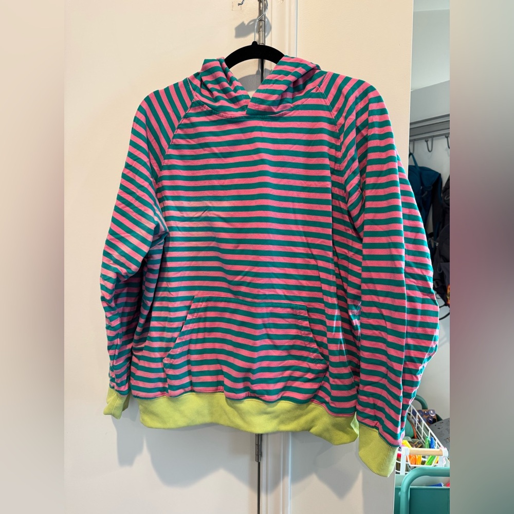 Striped Pink and Green Hoodie with Neon Trim